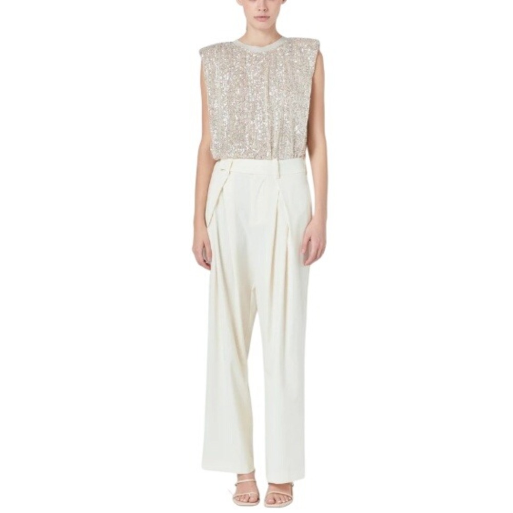 Endless Rose‎ Women's Ivory Sequin Shoulder Pad Top Size M NWT